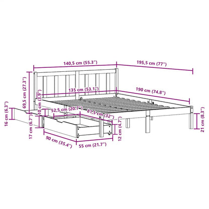 Letto senza Materasso 135x190 cm in Legno Massello di Pino
