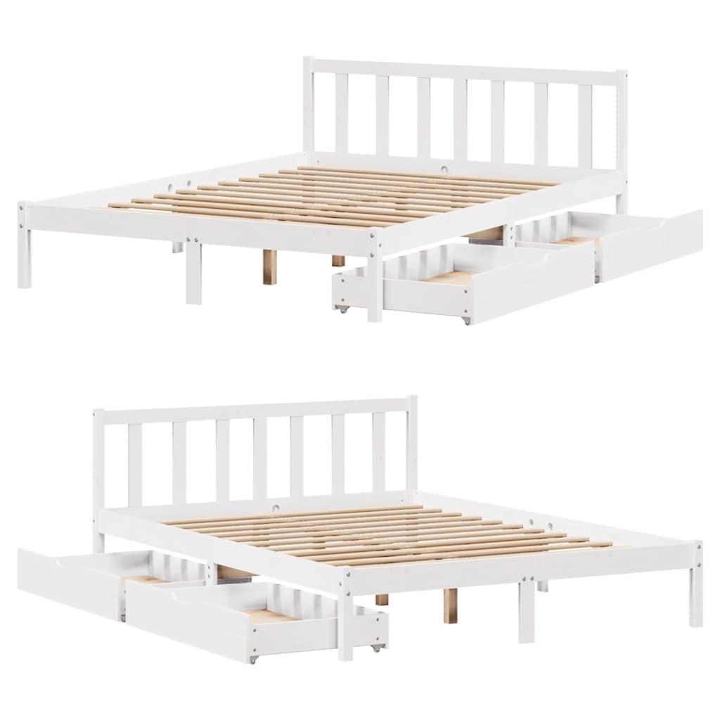 Letto senza Materasso Bianco 150x200 cm Legno Massello di Pino - homemem39