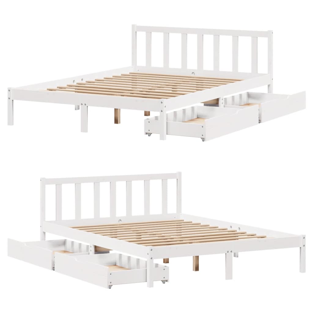 Letto senza Materasso Bianco 160x200 cm Legno Massello di Pino - homemem39