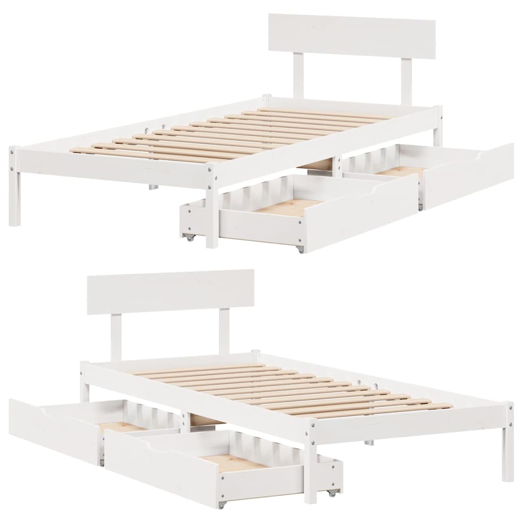 Letto senza Materasso Bianco 75x190 in Legno Massello di Pino | homemem39