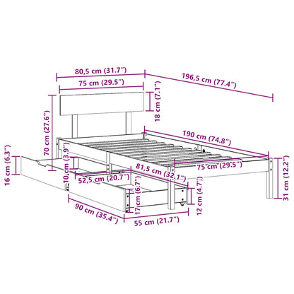 Letto senza Materasso Bianco 75x190 in Legno Massello di Pino | homemem39