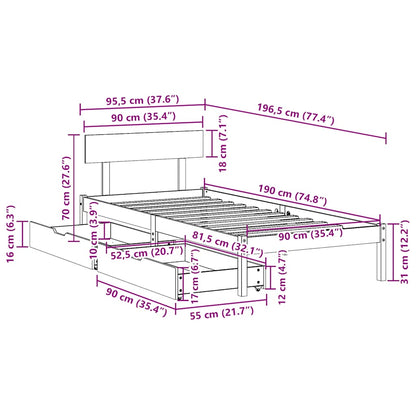 Letto senza Materasso Bianco 90x190 cm in Legno Massello Pino | homemem39