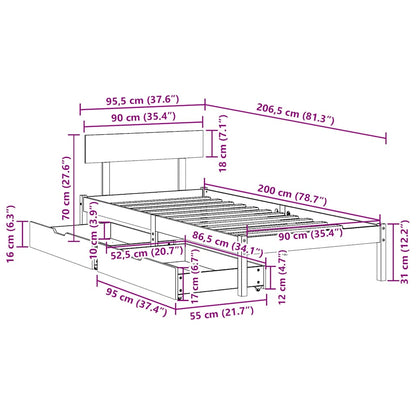 Letto senza Materasso Bianco 90x200 cm Legno Massello di Pino | homemem39