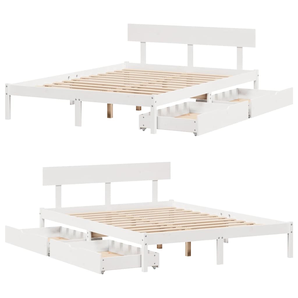 Letto senza Materasso Bianco 150x200 cm Legno Massello di Pino | homemem39