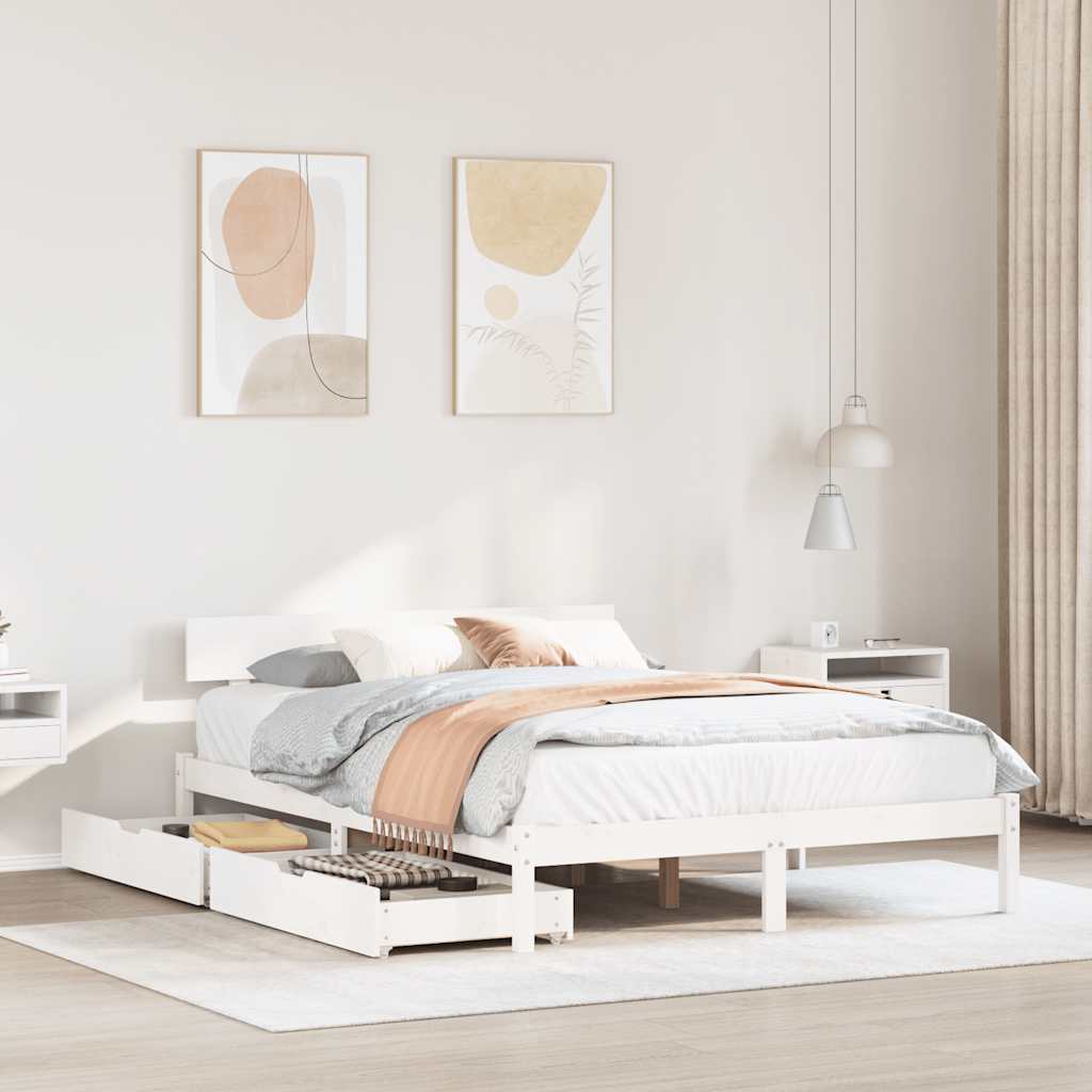 Letto senza Materasso Bianco 150x200 cm Legno Massello di Pino | homemem39