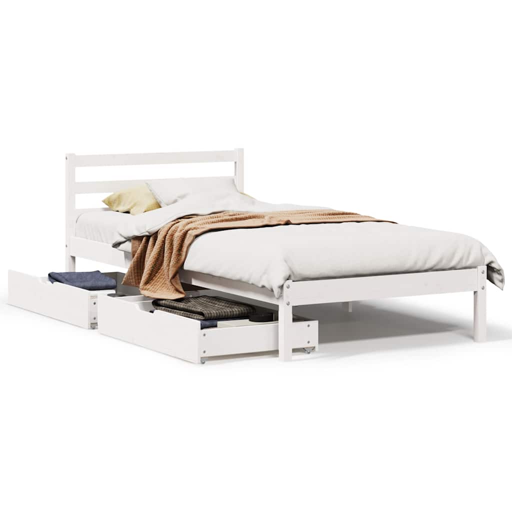Letto senza Materasso Bianco 75x190 in Legno Massello di Pino - homemem39
