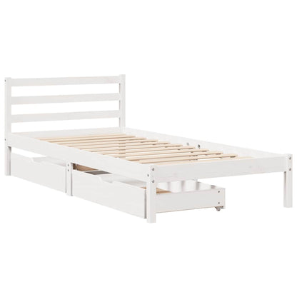 Letto senza Materasso Bianco 75x190 in Legno Massello di Pino - homemem39