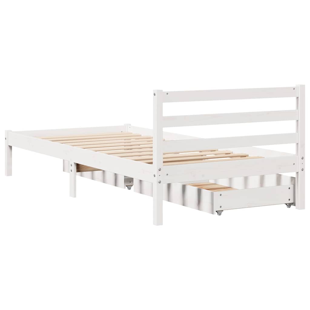 Letto senza Materasso Bianco 75x190 in Legno Massello di Pino - homemem39