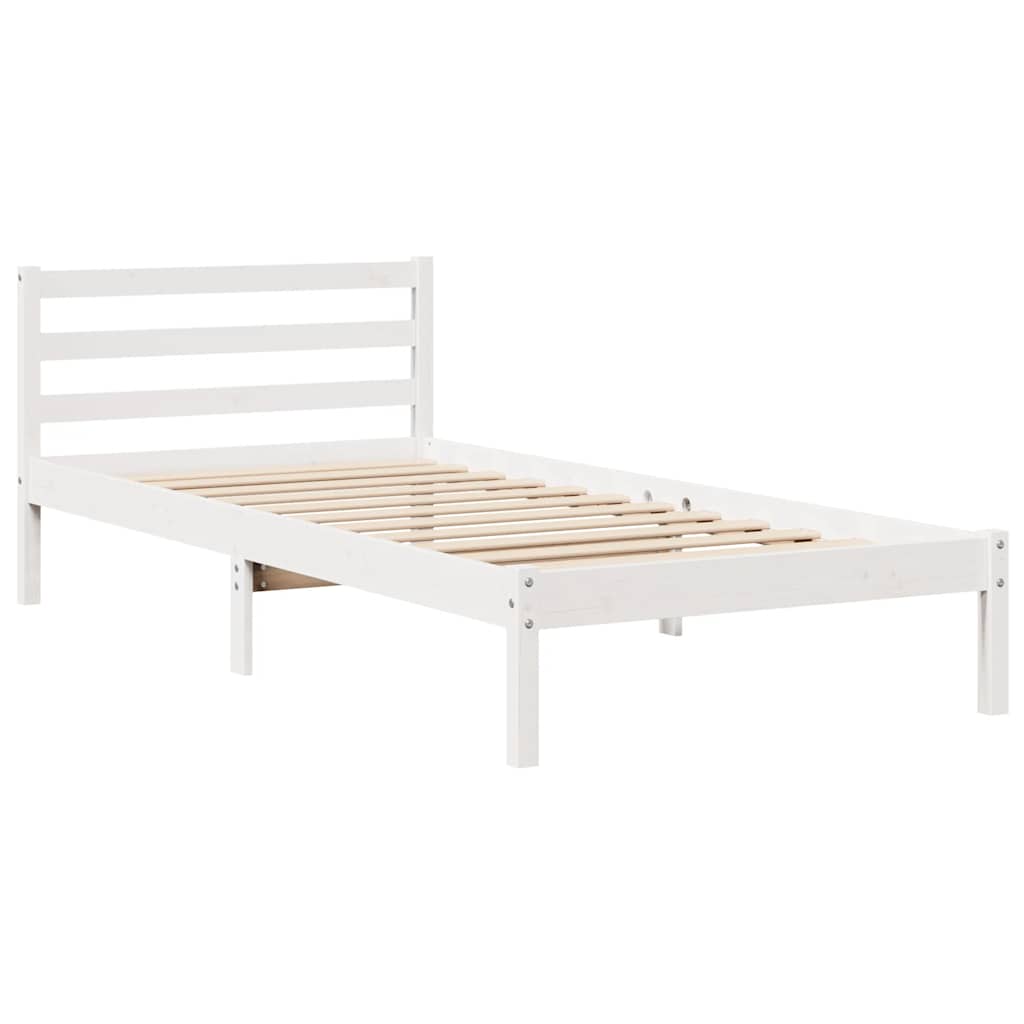 Letto senza Materasso Bianco 75x190 in Legno Massello di Pino - homemem39