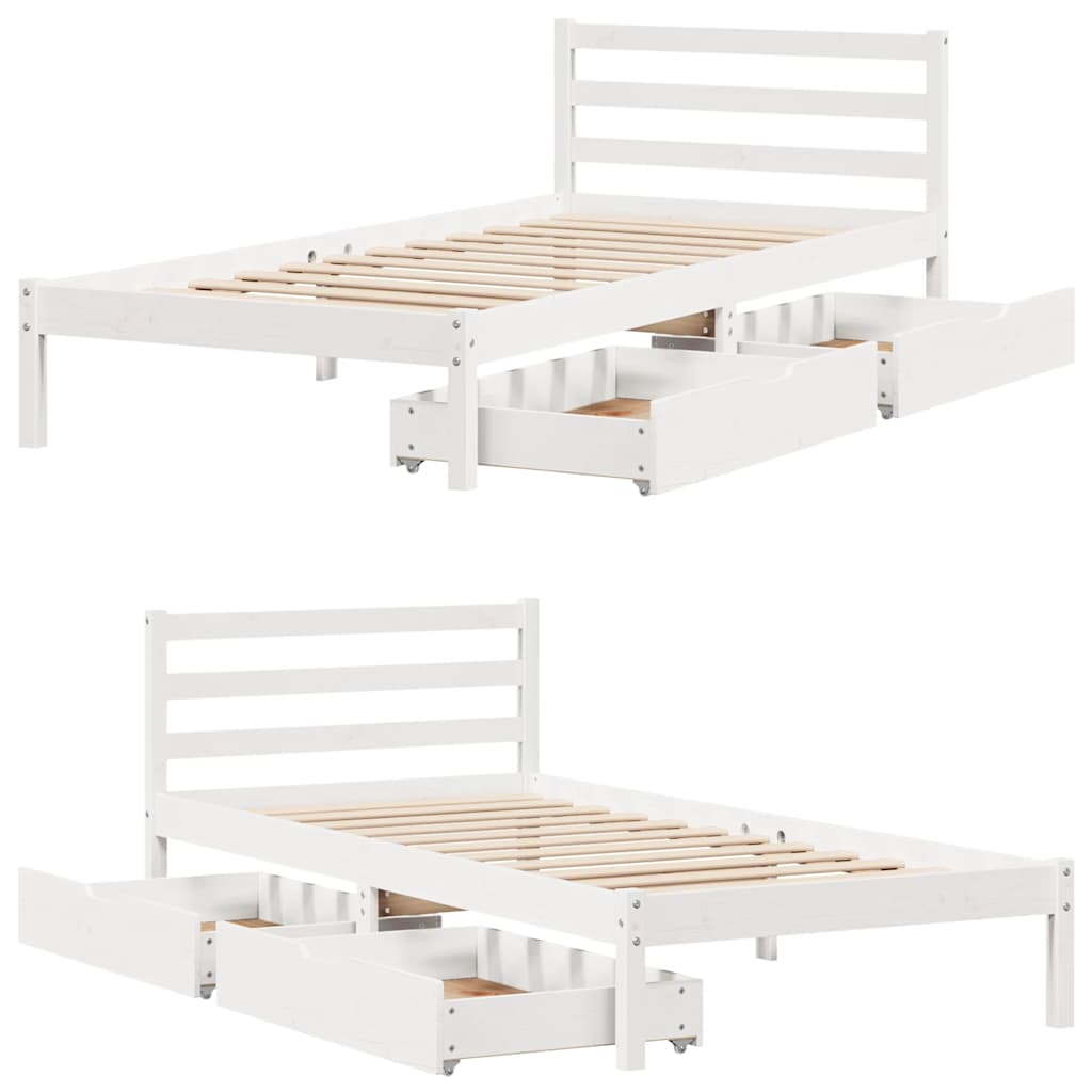 Letto senza Materasso Bianco 75x190 in Legno Massello di Pino - homemem39