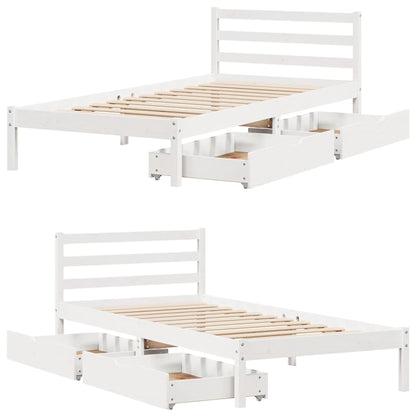 Letto senza Materasso Bianco 75x190 in Legno Massello di Pino - homemem39