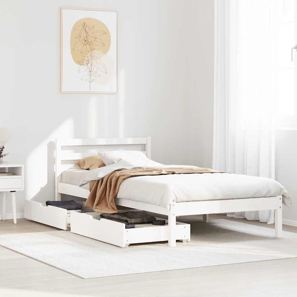 Letto senza Materasso Bianco 75x190 in Legno Massello di Pino - homemem39