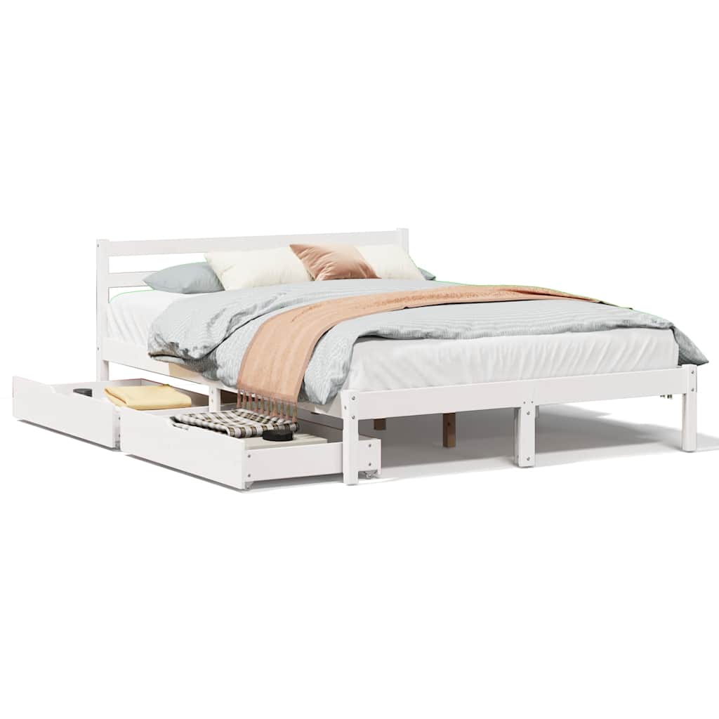Letto senza Materasso Bianco 135x190 cm Legno Massello di Pino - homemem39