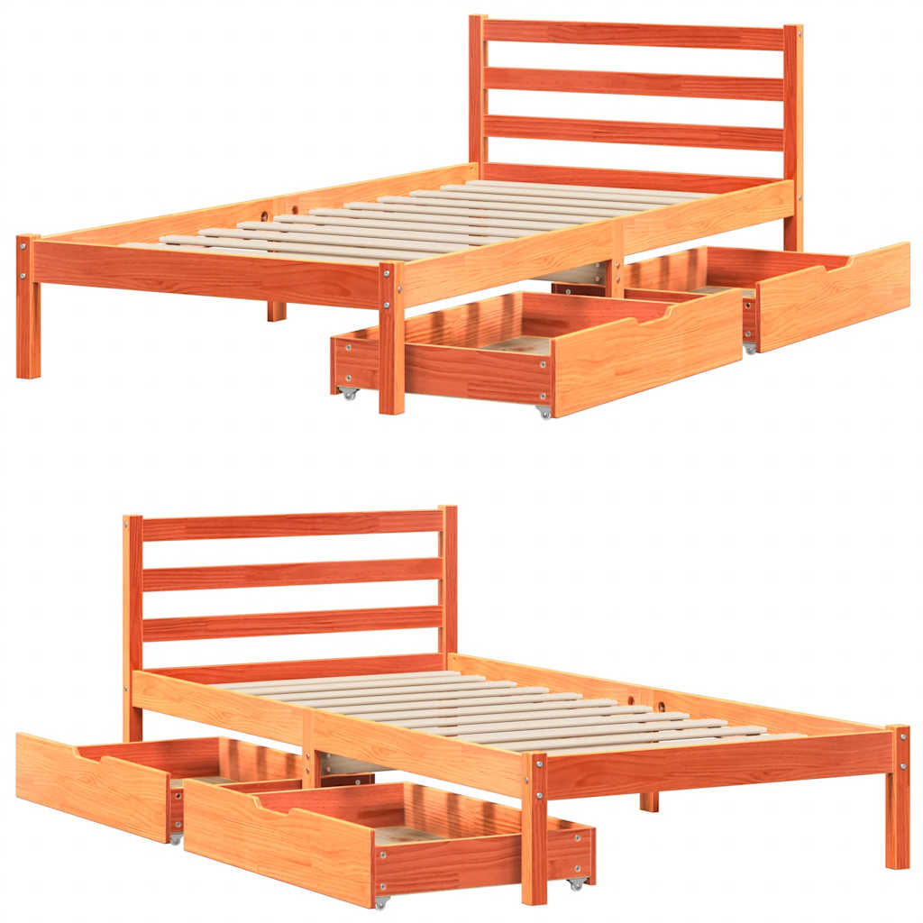 Letto senza Materasso Marrone Cera 75x190 cm in Legno di Pino | homemem39