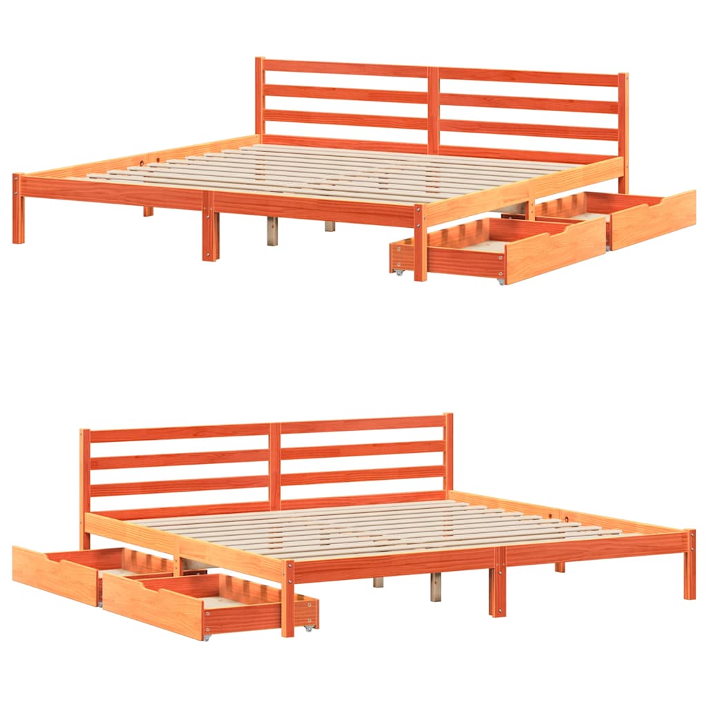 Letto senza Materasso Marrone Cera 200x200 cm in Legno di Pino