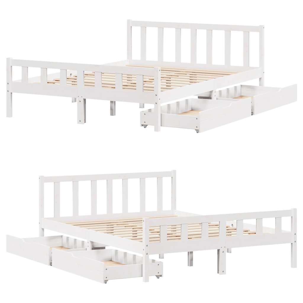Letto senza Materasso Bianco 150x200 cm Legno Massello di Pino | homemem39