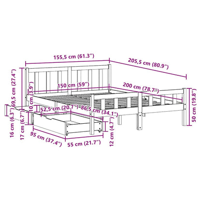 Letto senza Materasso Bianco 150x200 cm Legno Massello di Pino | homemem39