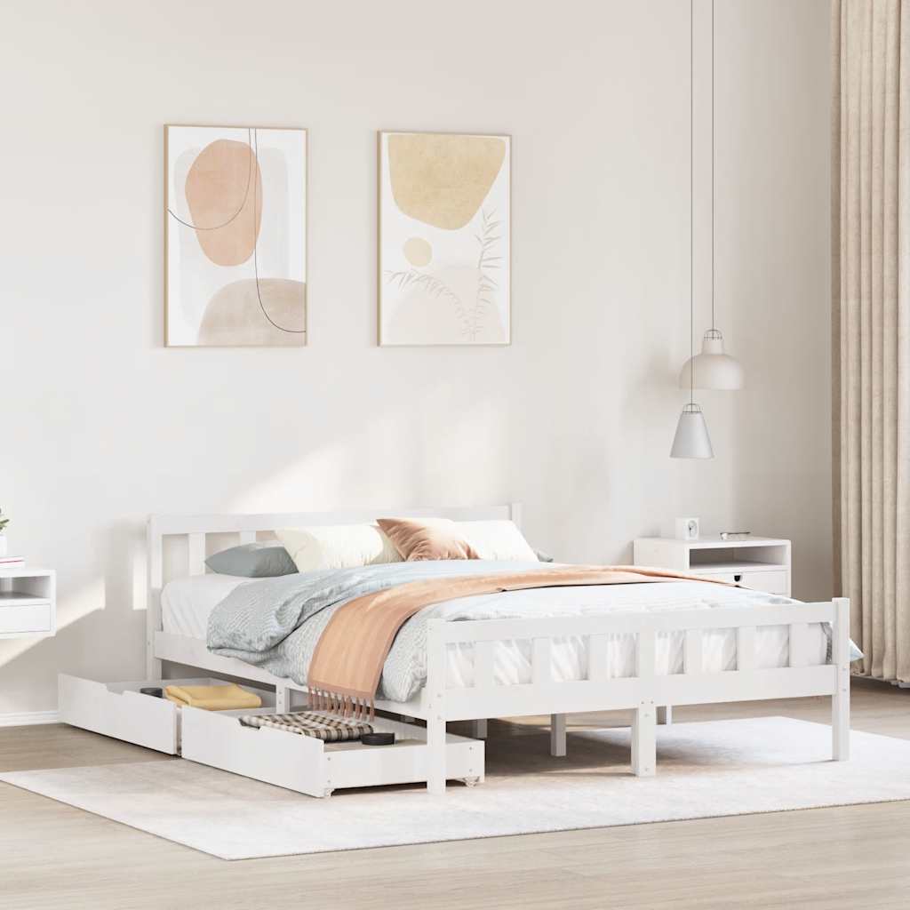 Letto senza Materasso Bianco 150x200 cm Legno Massello di Pino | homemem39