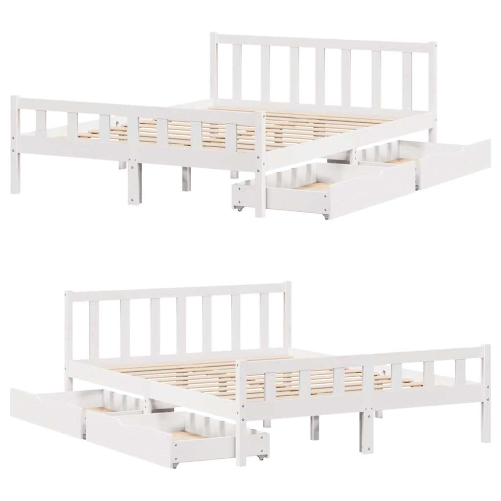 Letto senza Materasso Bianco 160x200 cm Legno Massello di Pino - homemem39