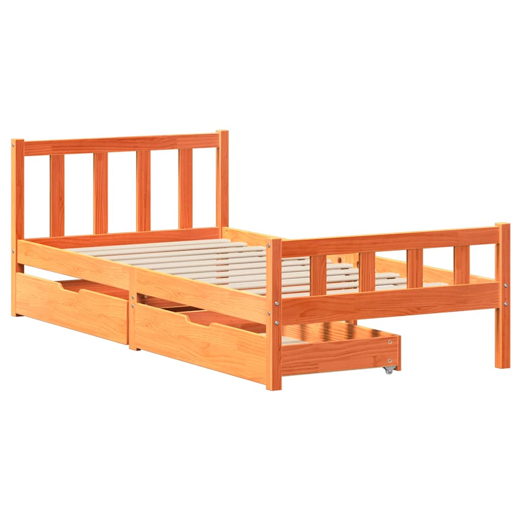 Letto senza Materasso Marrone Cera 75x190 cm in Legno di Pino | homemem39
