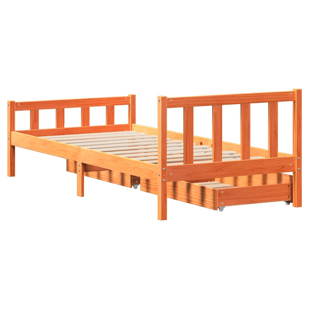 Letto senza Materasso Marrone Cera 75x190 cm in Legno di Pino | homemem39