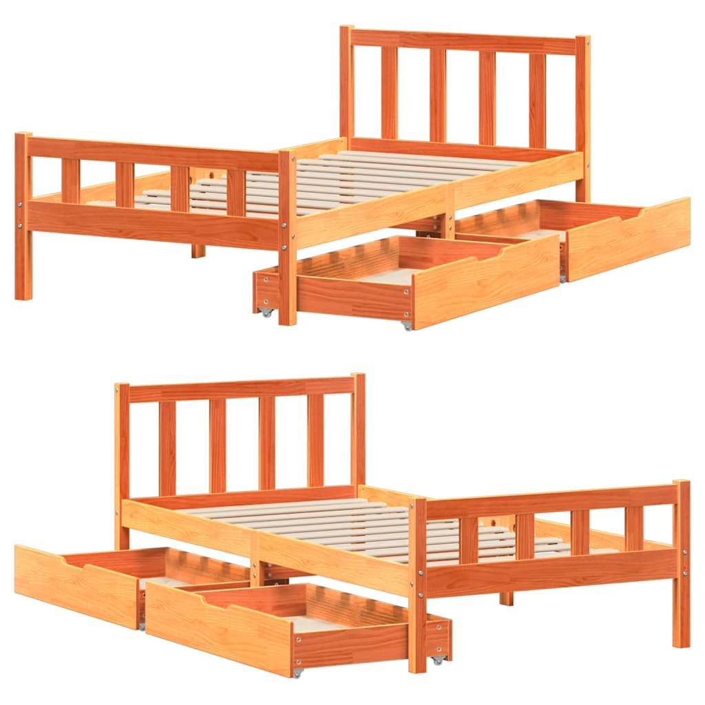 Letto senza Materasso Marrone Cera 75x190 cm in Legno di Pino | homemem39