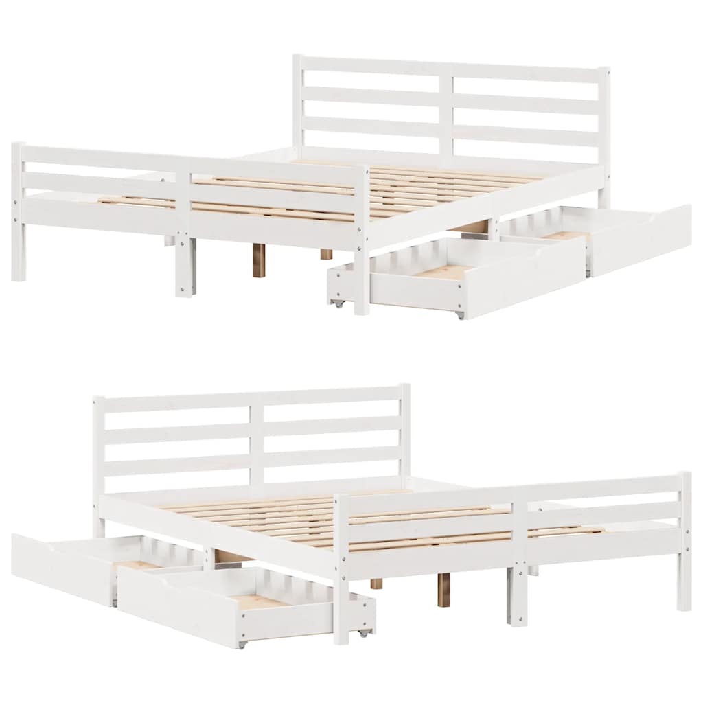 Letto senza Materasso Bianco 135x190 cm Legno Massello di Pino | homemem39