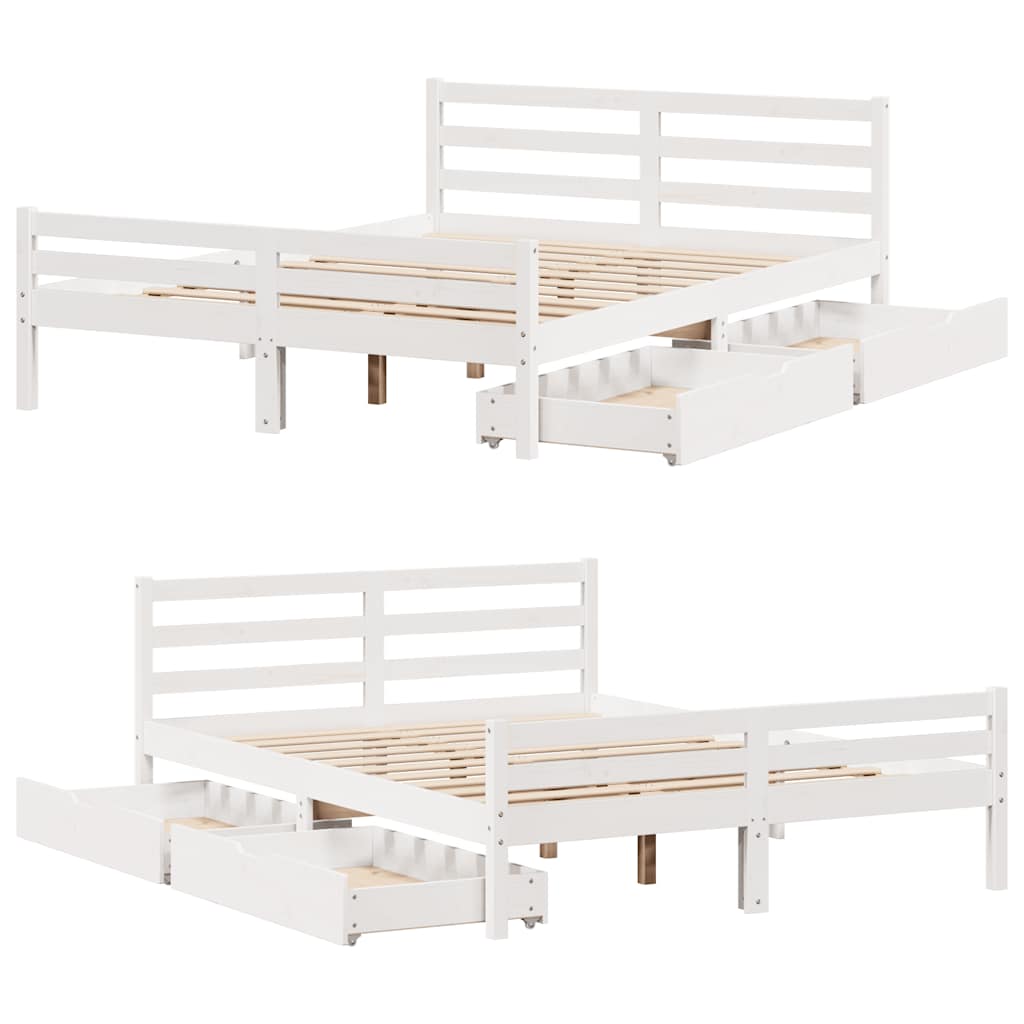 Letto senza Materasso Bianco 150x200 cm Legno Massello di Pino | homemem39