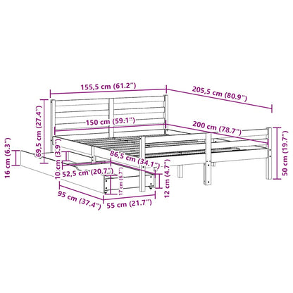 Letto senza Materasso Bianco 150x200 cm Legno Massello di Pino | homemem39