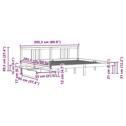 Giroletto senza Materasso Bianco 200x200 cm Legno Massello Pino - homemem39