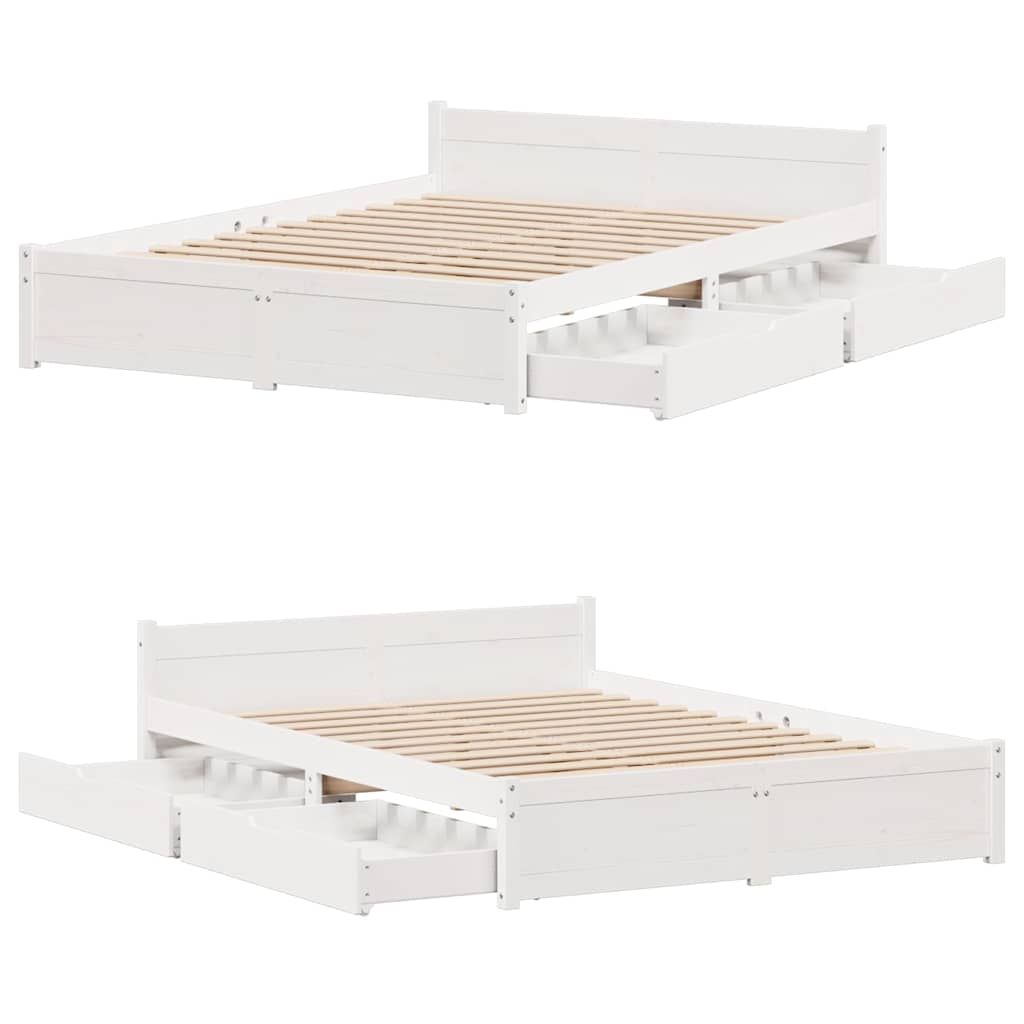Letto senza Materasso Bianco 135x190 cm Legno Massello di Pino - homemem39
