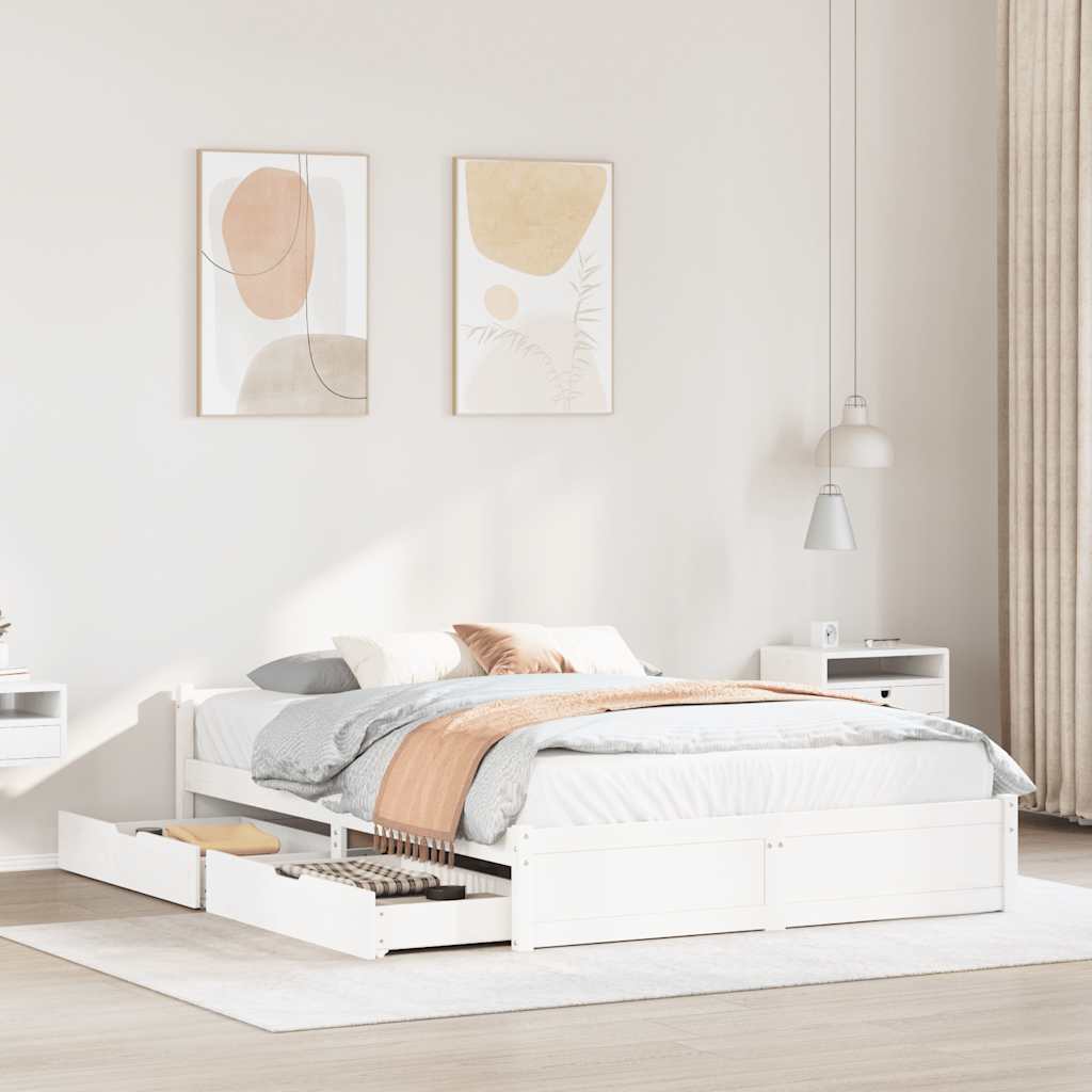 Letto senza Materasso Bianco 135x190 cm Legno Massello di Pino - homemem39