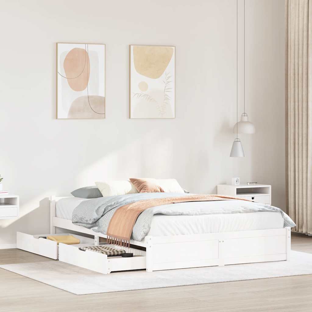 Letto senza Materasso Bianco 140x190 cm Legno Massello di Pino | homemem39