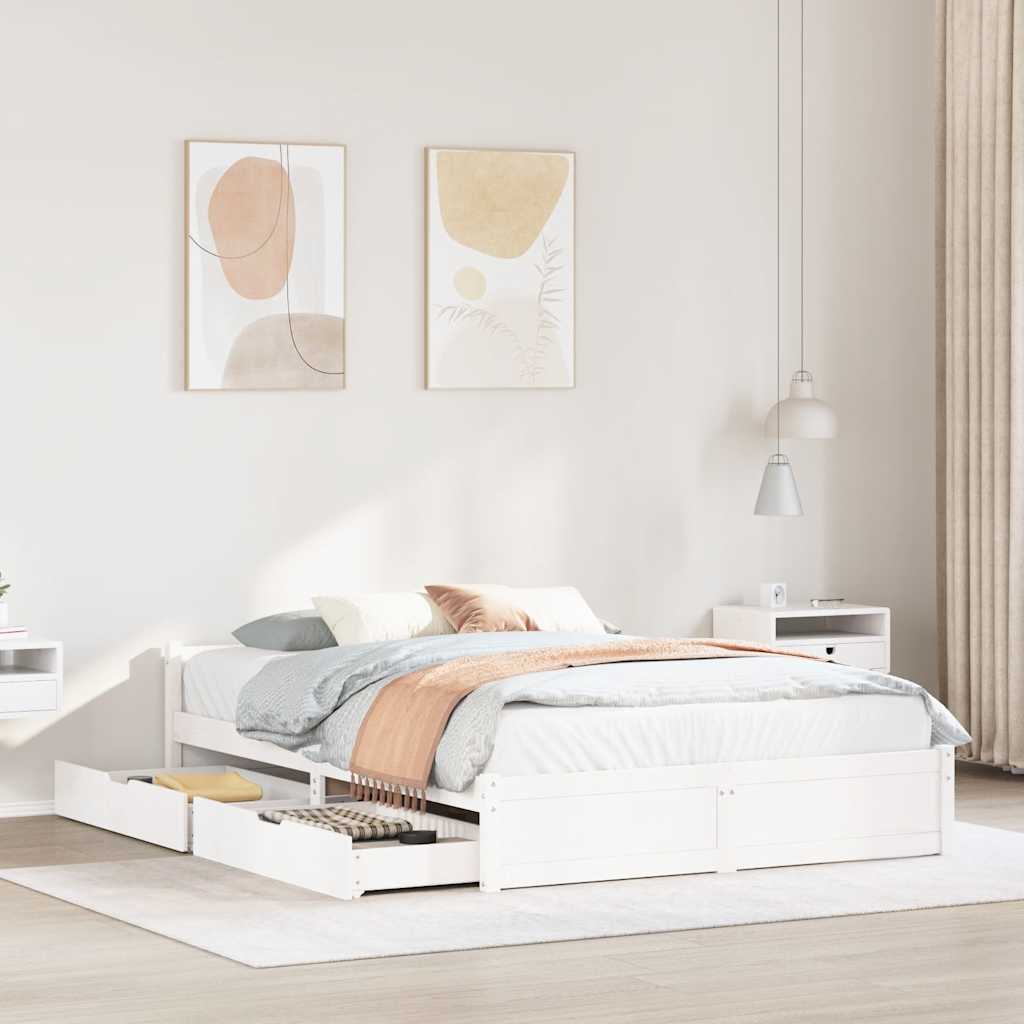 Letto senza Materasso Bianco 150x200 cm Legno Massello di Pino - homemem39