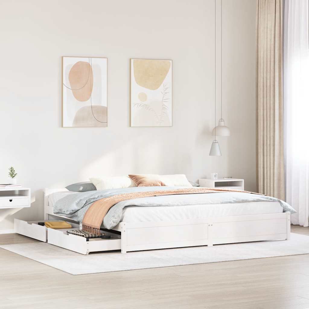 Letto senza Materasso Bianco 160x200 cm Legno Massello di Pino - homemem39