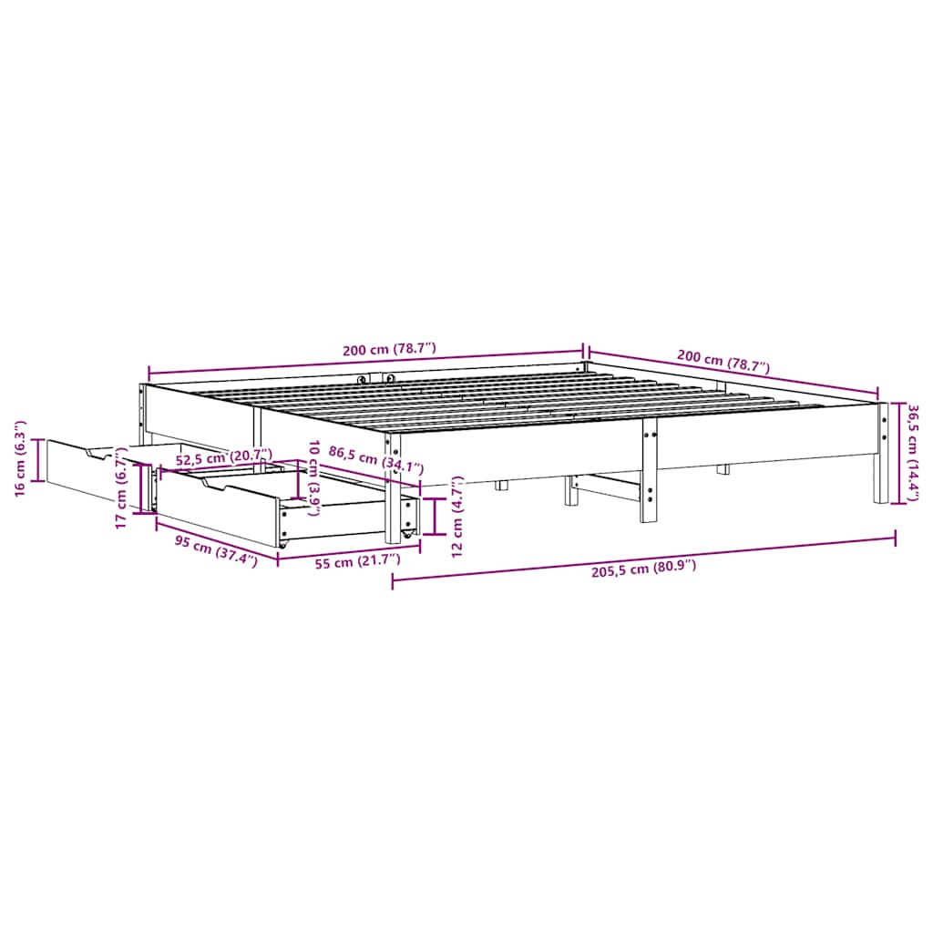 Giroletto senza Materasso Bianco 200x200 cm Legno Massello Pino | homemem39