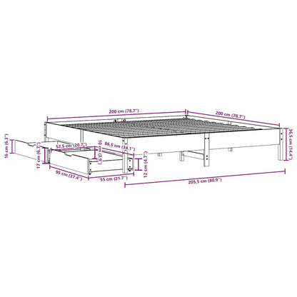 Letto senza Materasso Marrone Cera 200x200 cm in Legno di Pino