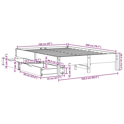 Letto senza Materasso 160x200 cm in Legno Massello di Pino