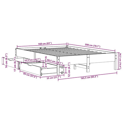 Letto senza Materasso Marrone Cera 160x200 cm in Legno di Pino