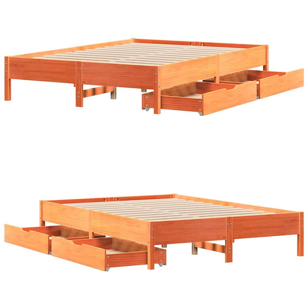 Letto senza Materasso Marrone Cera 150x200 cm in Legno di Pino