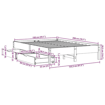 Letto senza Materasso Marrone Cera 150x200 cm in Legno di Pino