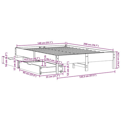 Giroletto senza Materasso Marrone Cera 140x200cm Massello Pino