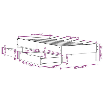 Letto senza Materasso Bianco 90x200 cm Legno Massello di Pino | homemem39