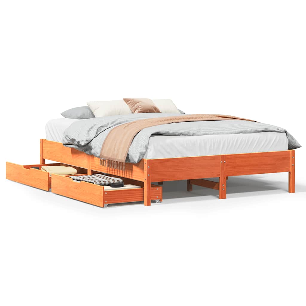 Letto senza Materasso Marrone Cera 135x190 cm in Legno di Pino | homemem39