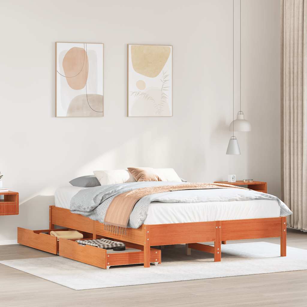Letto senza Materasso Marrone Cera 135x190 cm in Legno di Pino | homemem39