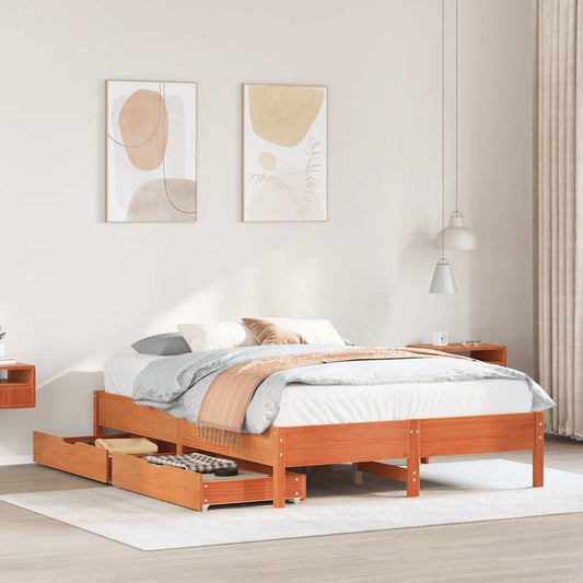 Letto senza Materasso Marrone Cera 135x190 cm in Legno di Pino | homemem39