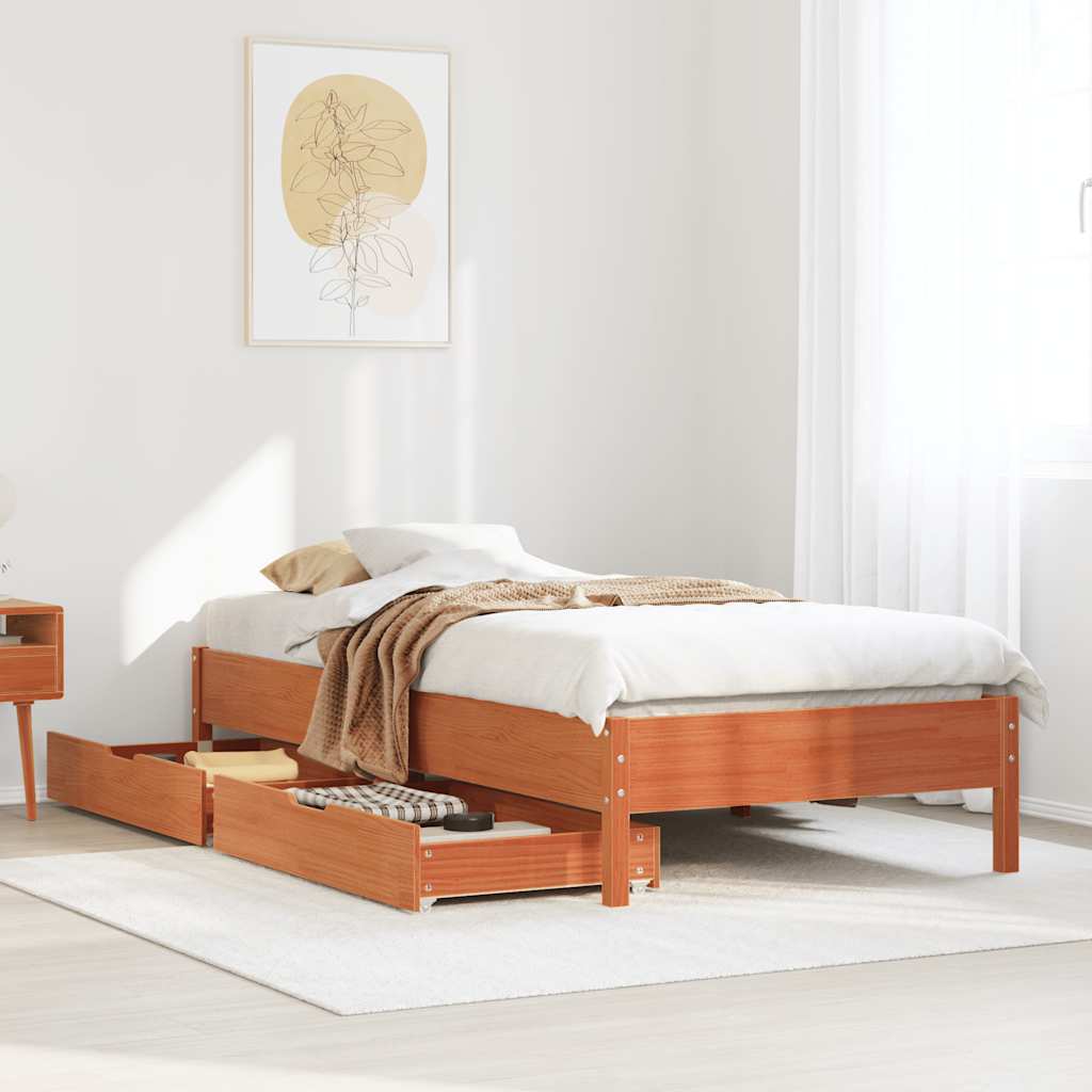 Letto senza Materasso Marrone Cera 90x190 cm in Legno di Pino | homemem39
