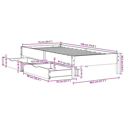 Letto senza Materasso Marrone Cera 75x190 cm in Legno di Pino | homemem39