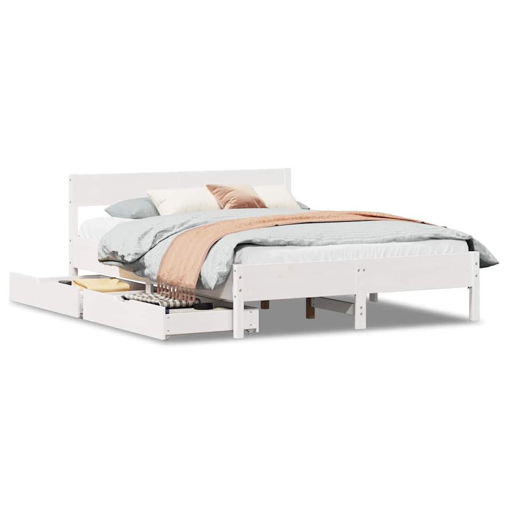 Letto senza Materasso Bianco 150x200 cm Legno Massello di Pino | homemem39