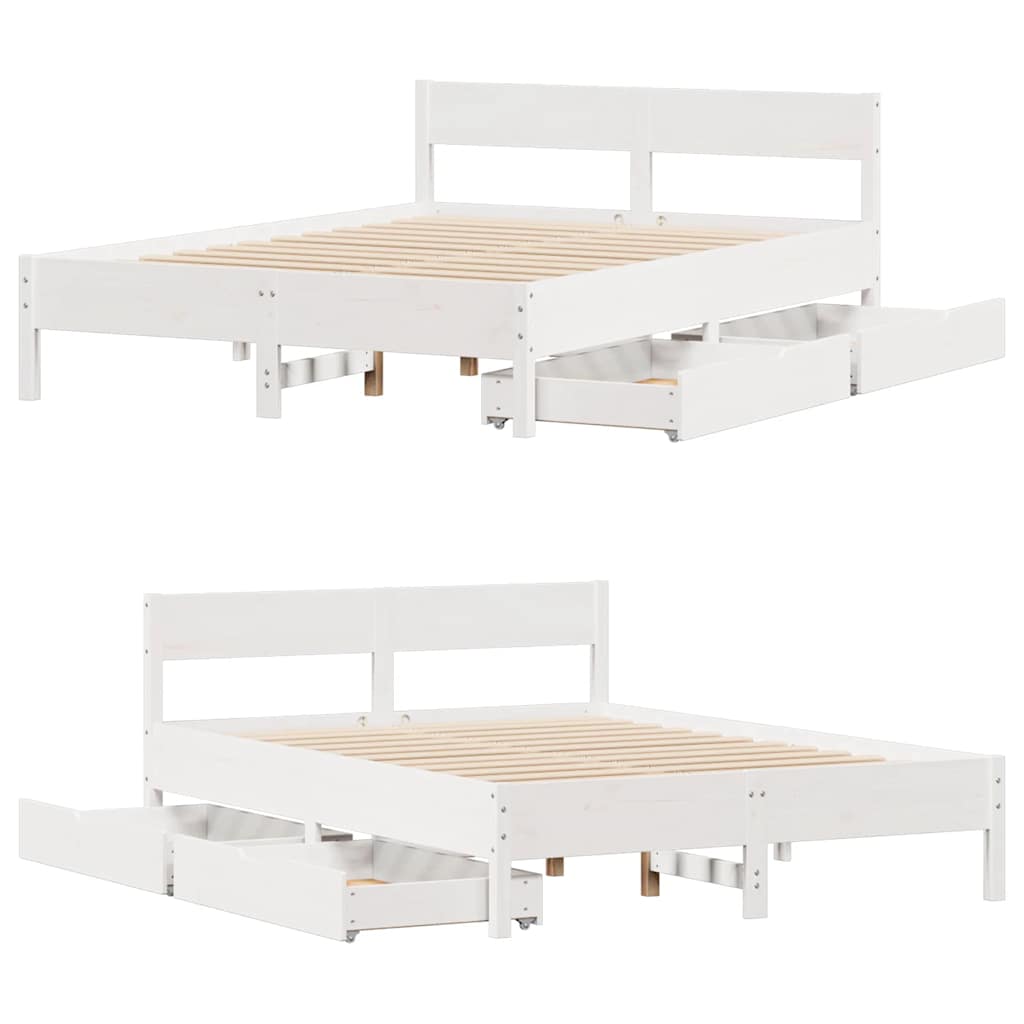 Letto senza Materasso Bianco 150x200 cm Legno Massello di Pino | homemem39